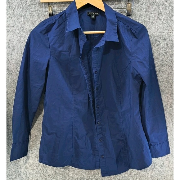 George Button Up Collared Dress Shirt Women's Size M (8-10) Blue - Picture 1 of 6